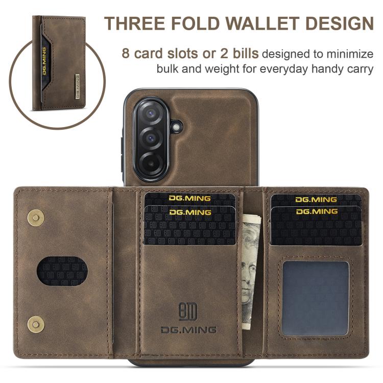 For Samsung Galaxy A26 5G DG.MING M2 Series 3-Fold Multi Card Bag + Magnetic Phone Case(Coffee) - Galaxy Phone Cases by DG.MING | Online Shopping UK | buy2fix