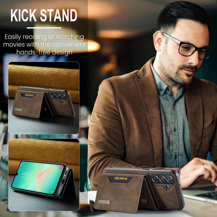 For Samsung Galaxy A26 5G DG.MING M2 Series 3-Fold Multi Card Bag + Magnetic Phone Case(Coffee) - Galaxy Phone Cases by DG.MING | Online Shopping UK | buy2fix