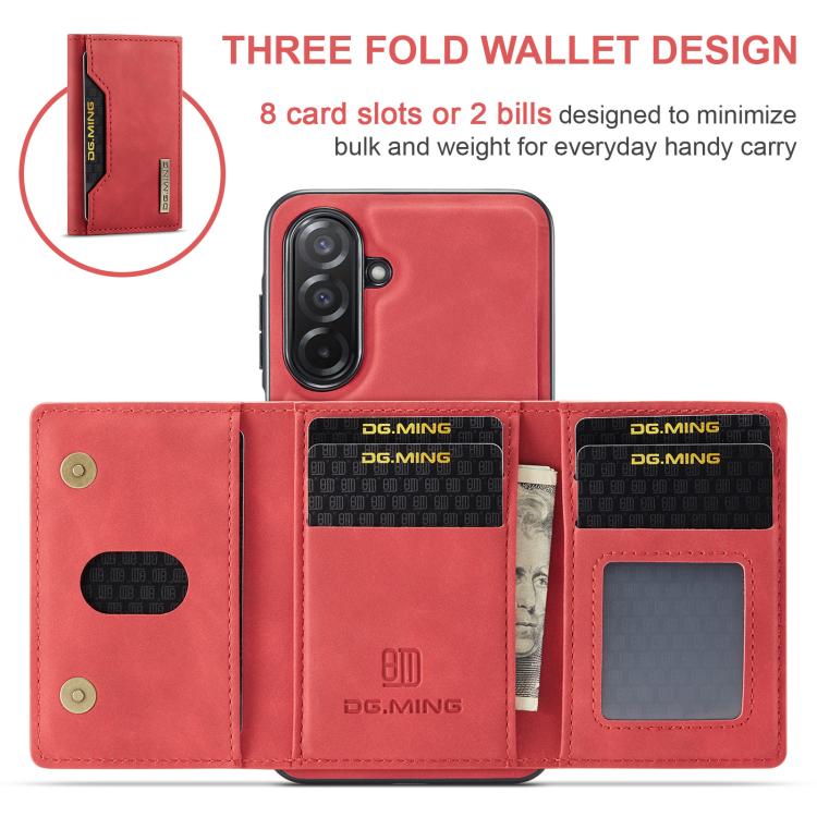 For Samsung Galaxy A26 5G DG.MING M2 Series 3-Fold Multi Card Bag + Magnetic Phone Case(Red) - Galaxy Phone Cases by DG.MING | Online Shopping UK | buy2fix