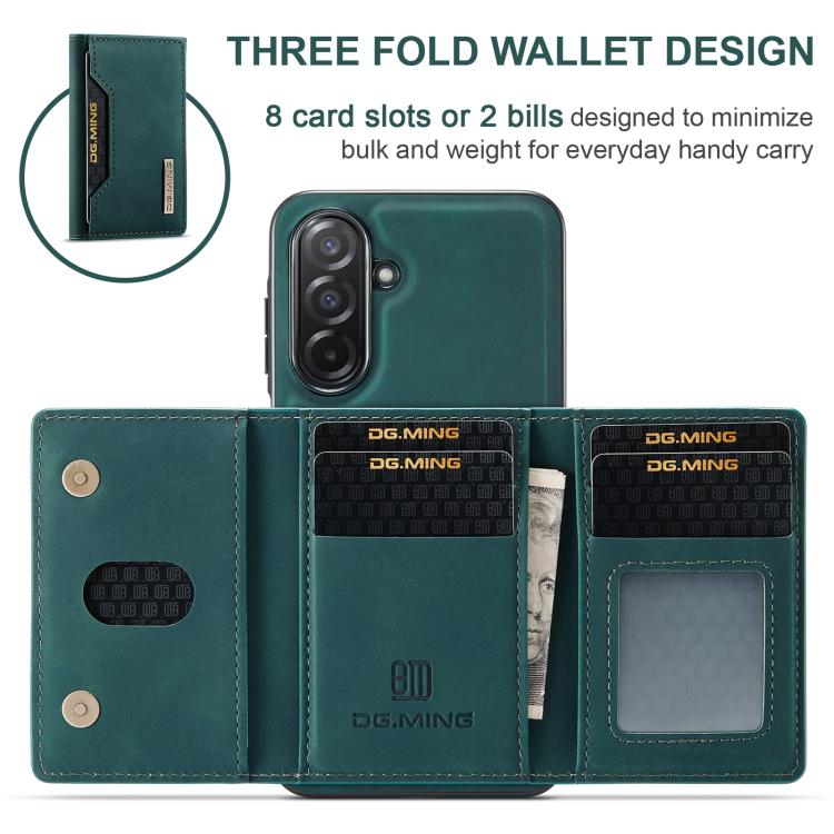 For Samsung Galaxy A26 5G DG.MING M2 Series 3-Fold Multi Card Bag + Magnetic Phone Case(Green) - Galaxy Phone Cases by DG.MING | Online Shopping UK | buy2fix