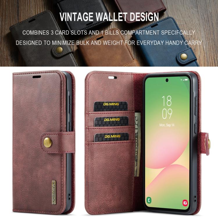 For Samsung Galaxy A56 5G DG.MING Crazy Horse Texture Detachable Magnetic Leather Case(Red) - Galaxy Phone Cases by DG.MING | Online Shopping UK | buy2fix