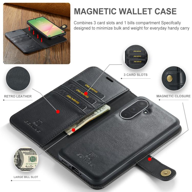 For Samsung Galaxy A56 5G DG.MING Crazy Horse Texture Detachable Magnetic Leather Case(Black) - Galaxy Phone Cases by DG.MING | Online Shopping UK | buy2fix