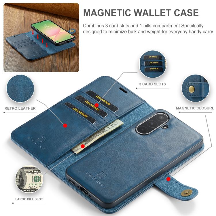 For Samsung Galaxy A56 5G DG.MING Crazy Horse Texture Detachable Magnetic Leather Case(Blue) - Galaxy Phone Cases by DG.MING | Online Shopping UK | buy2fix