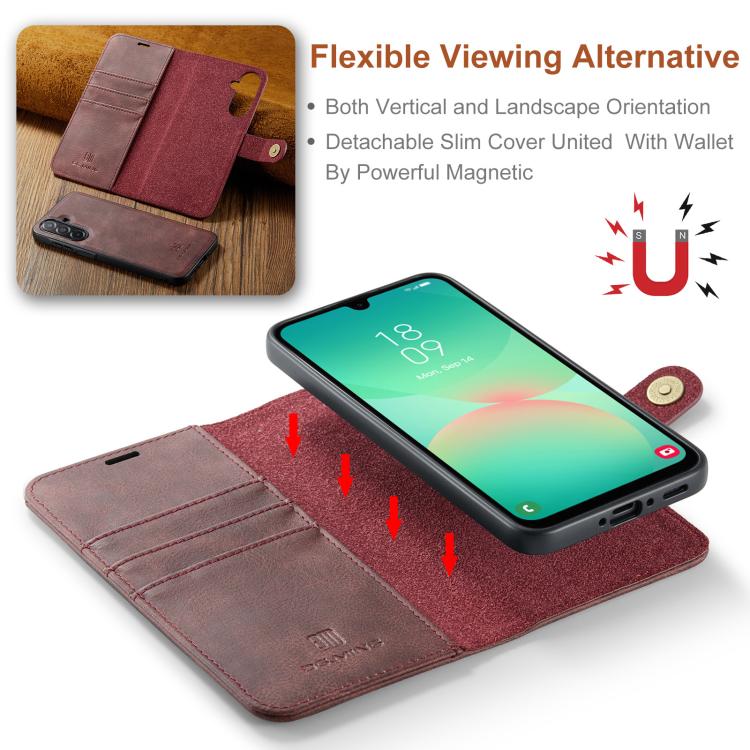 For Samsung Galaxy A26 5G DG.MING Crazy Horse Texture Detachable Magnetic Leather Case(Red) - Galaxy Phone Cases by DG.MING | Online Shopping UK | buy2fix