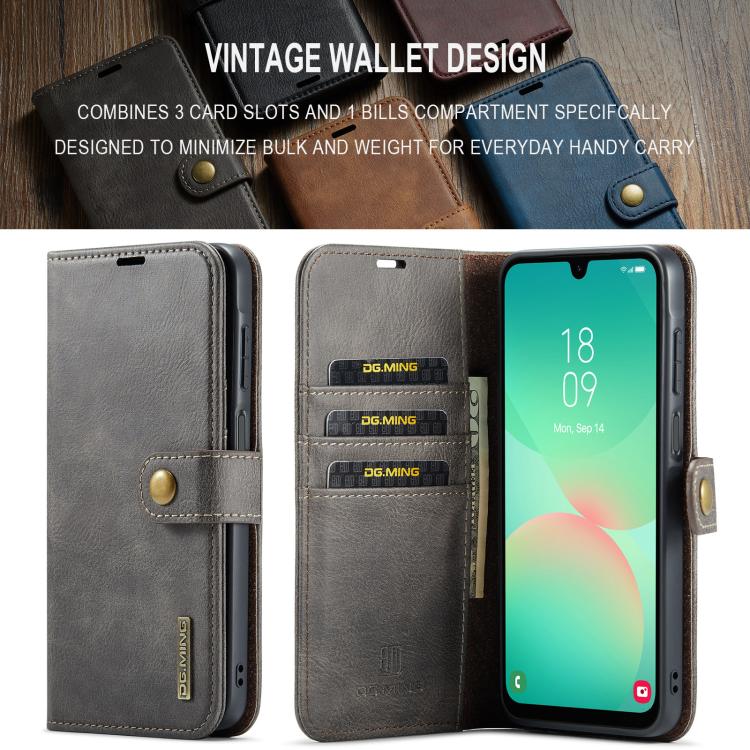 For Samsung Galaxy A26 5G DG.MING Crazy Horse Texture Detachable Magnetic Leather Case(Grey) - Galaxy Phone Cases by DG.MING | Online Shopping UK | buy2fix