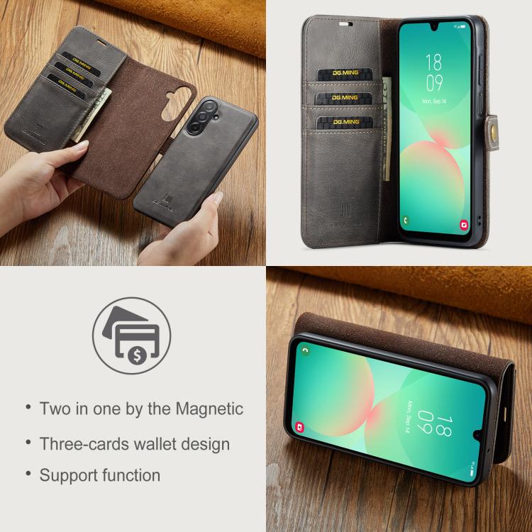 For Samsung Galaxy A26 5G DG.MING Crazy Horse Texture Detachable Magnetic Leather Case(Grey) - Galaxy Phone Cases by DG.MING | Online Shopping UK | buy2fix