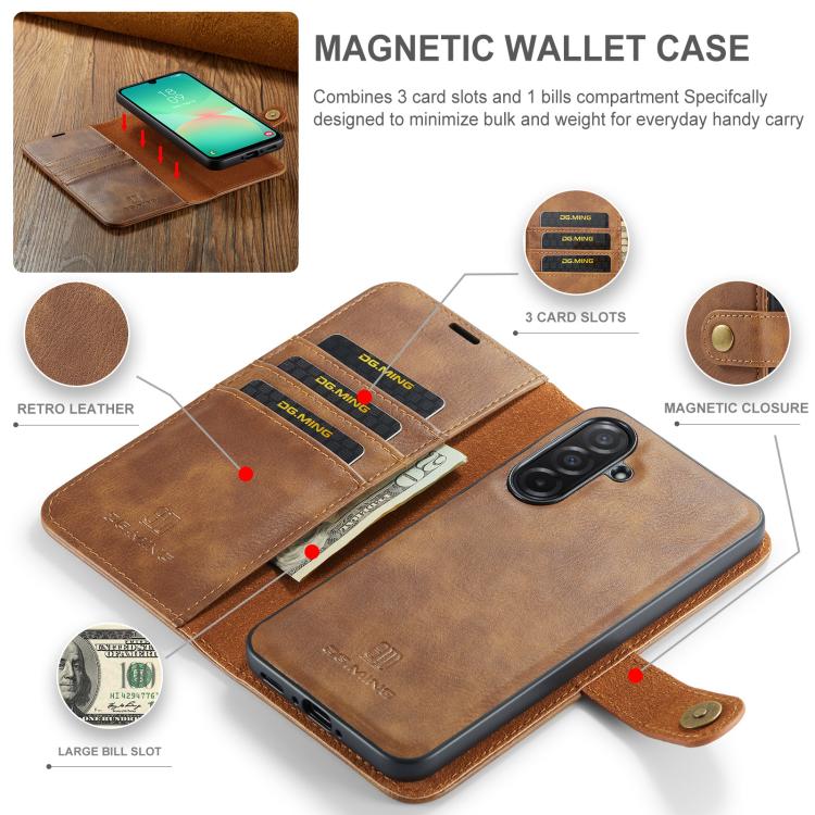 For Samsung Galaxy A26 5G DG.MING Crazy Horse Texture Detachable Magnetic Leather Case(Brown) - Galaxy Phone Cases by DG.MING | Online Shopping UK | buy2fix
