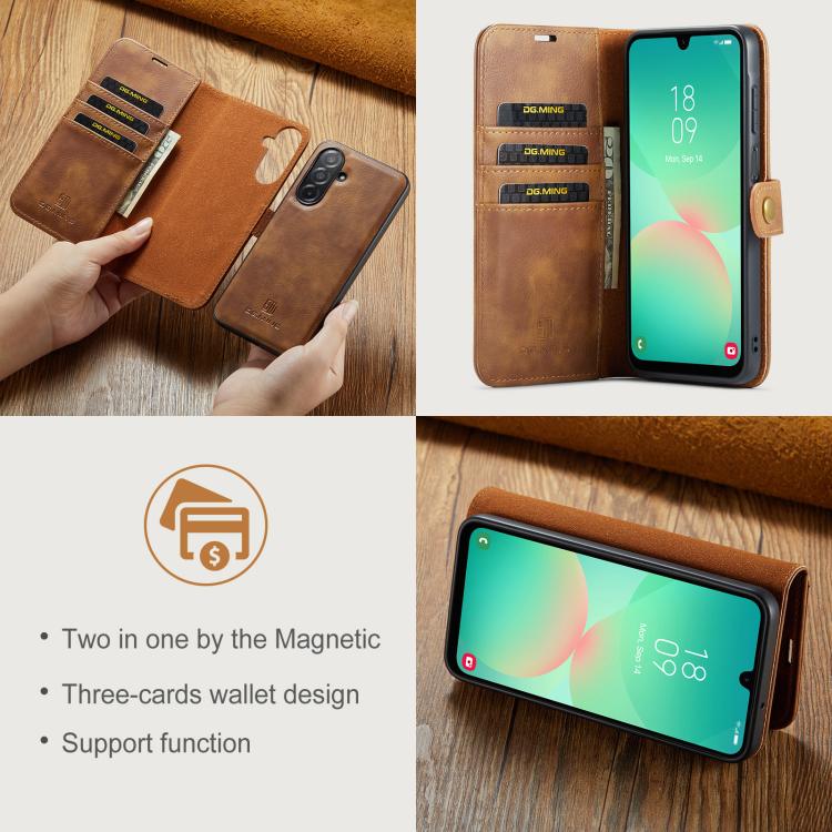 For Samsung Galaxy A26 5G DG.MING Crazy Horse Texture Detachable Magnetic Leather Case(Brown) - Galaxy Phone Cases by DG.MING | Online Shopping UK | buy2fix