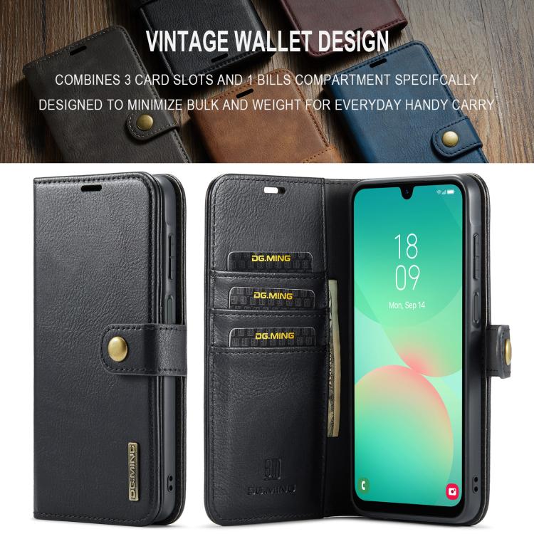 For Samsung Galaxy A26 5G DG.MING Crazy Horse Texture Detachable Magnetic Leather Case(Black) - Galaxy Phone Cases by DG.MING | Online Shopping UK | buy2fix