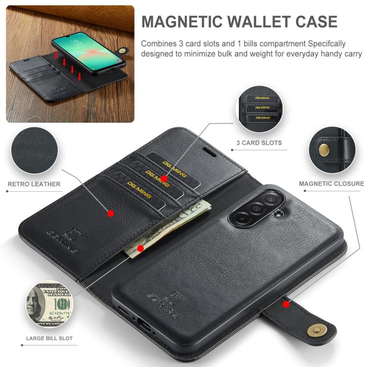 For Samsung Galaxy A26 5G DG.MING Crazy Horse Texture Detachable Magnetic Leather Case(Black) - Galaxy Phone Cases by DG.MING | Online Shopping UK | buy2fix