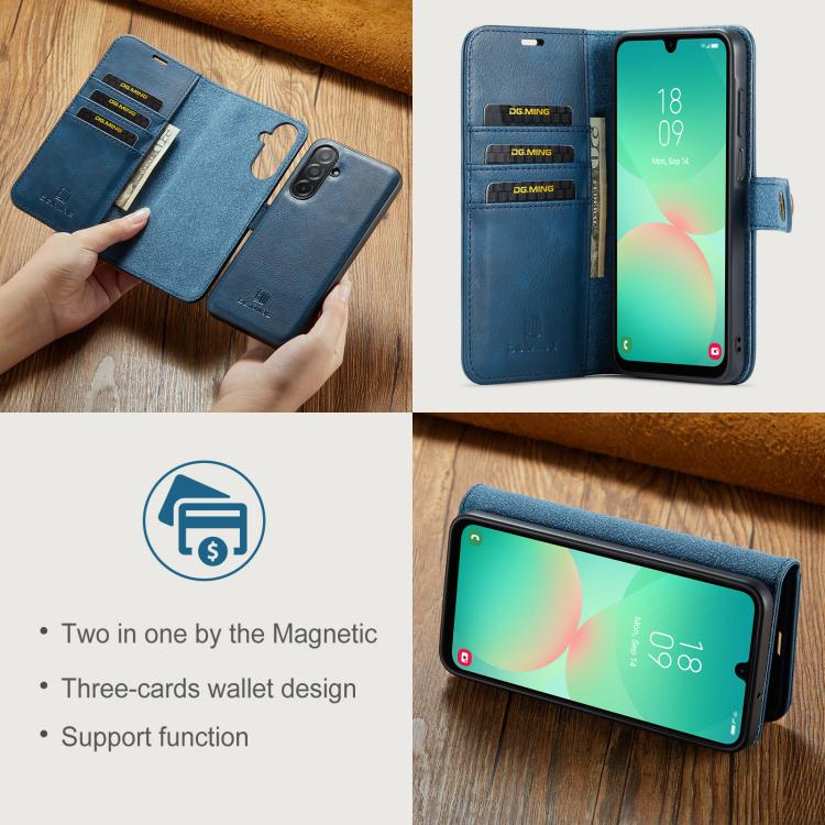 For Samsung Galaxy A26 5G DG.MING Crazy Horse Texture Detachable Magnetic Leather Case(Blue) - Galaxy Phone Cases by DG.MING | Online Shopping UK | buy2fix