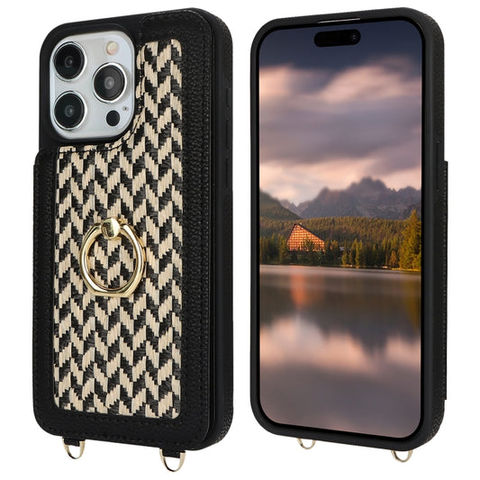 For iPhone 15 Pro Max Double Bckle Card Slot Full Coverage Phone Case with Cross-body Strap(Black) - iPhone 15 Pro Max Cases by buy2fix | Online Shopping UK | buy2fix