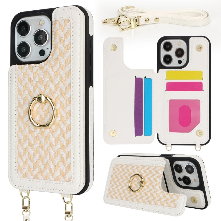For iPhone 15 Pro Max Double Bckle Card Slot Full Coverage Phone Case with Cross-body Strap(White) - iPhone 15 Pro Max Cases by buy2fix | Online Shopping UK | buy2fix