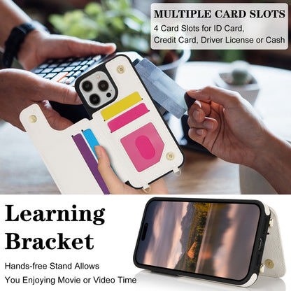 For iPhone 15 Pro Max Double Bckle Card Slot Full Coverage Phone Case with Cross-body Strap(White) - iPhone 15 Pro Max Cases by buy2fix | Online Shopping UK | buy2fix