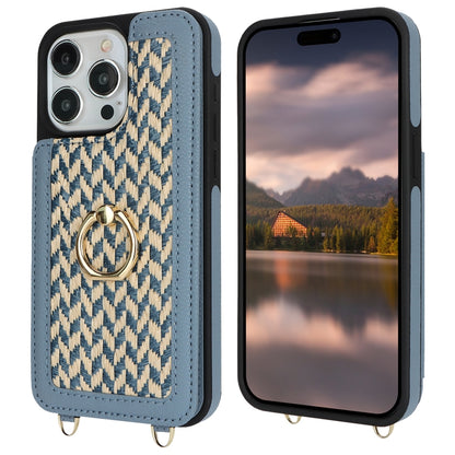 For iPhone 15 Pro Max Double Bckle Card Slot Full Coverage Phone Case with Cross-body Strap(Blue) - iPhone 15 Pro Max Cases by buy2fix | Online Shopping UK | buy2fix