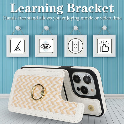 For iPhone 15 Pro Double Bckle Card Slot Full Coverage Phone Case with Cross-body Strap(White) - iPhone 15 Pro Cases by buy2fix | Online Shopping UK | buy2fix