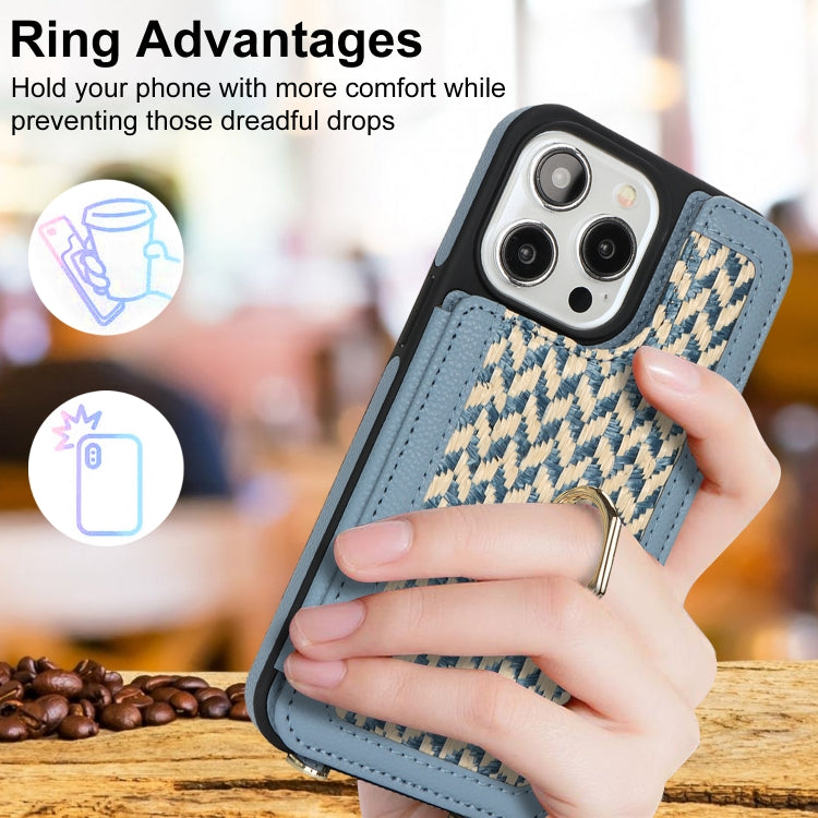 For iPhone 15 Pro Double Bckle Card Slot Full Coverage Phone Case with Cross-body Strap(Blue) - iPhone 15 Pro Cases by buy2fix | Online Shopping UK | buy2fix