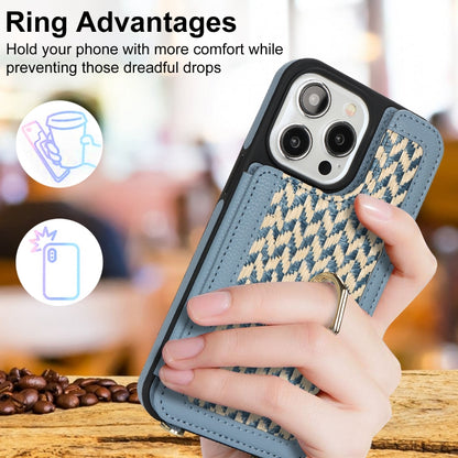 For iPhone 15 Pro Double Bckle Card Slot Full Coverage Phone Case with Cross-body Strap(Blue) - iPhone 15 Pro Cases by buy2fix | Online Shopping UK | buy2fix