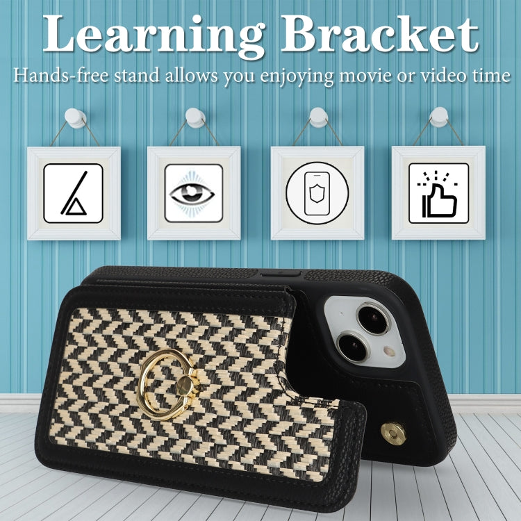 For iPhone 14 Plus / 15 Plus Double Bckle Card Slot Full Coverage Phone Case with Cross-body Strap(Black) - iPhone 15 Plus Cases by buy2fix | Online Shopping UK | buy2fix