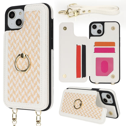 For iPhone 14 Plus / 15 Plus Double Bckle Card Slot Full Coverage Phone Case with Cross-body Strap(White) - iPhone 15 Plus Cases by buy2fix | Online Shopping UK | buy2fix