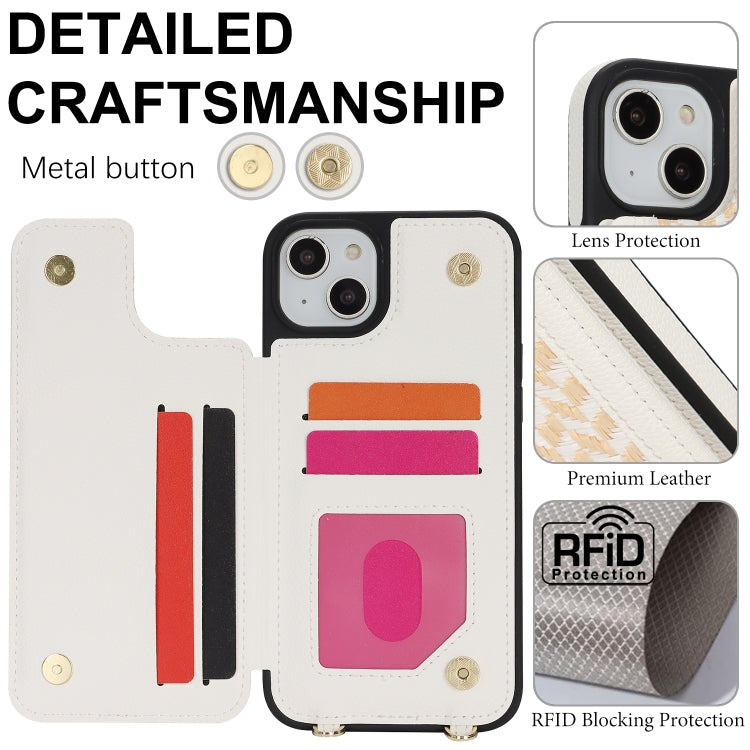 For iPhone 14 Plus / 15 Plus Double Bckle Card Slot Full Coverage Phone Case with Cross-body Strap(White) - iPhone 15 Plus Cases by buy2fix | Online Shopping UK | buy2fix