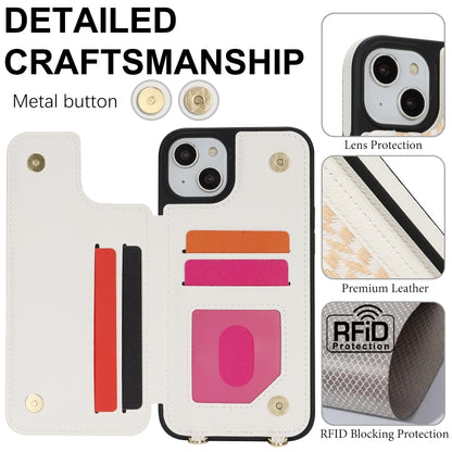 For iPhone 14 Plus / 15 Plus Double Bckle Card Slot Full Coverage Phone Case with Cross-body Strap(White) - iPhone 15 Plus Cases by buy2fix | Online Shopping UK | buy2fix