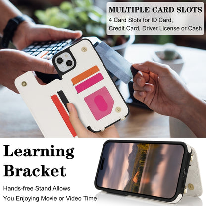 For iPhone 14 Plus / 15 Plus Double Bckle Card Slot Full Coverage Phone Case with Cross-body Strap(White) - iPhone 15 Plus Cases by buy2fix | Online Shopping UK | buy2fix