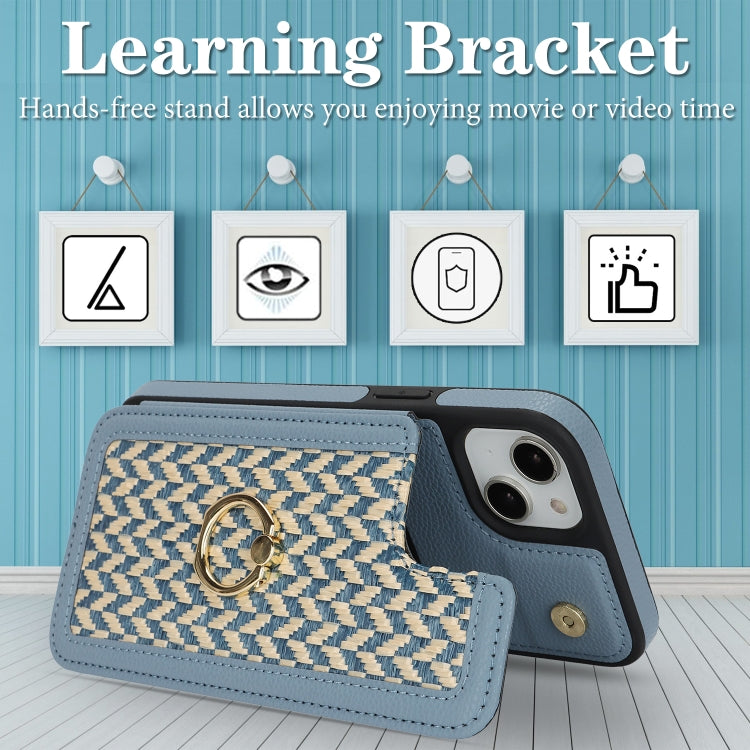 For iPhone 14 Plus / 15 Plus Double Bckle Card Slot Full Coverage Phone Case with Cross-body Strap(Blue) - iPhone 15 Plus Cases by buy2fix | Online Shopping UK | buy2fix