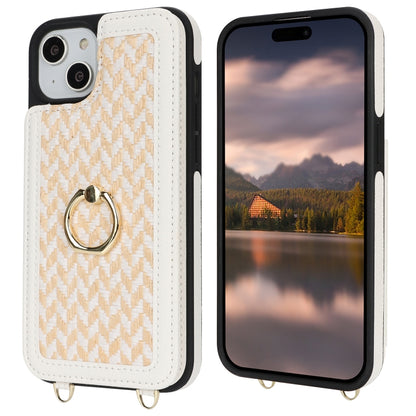For iPhone 15 Double Bckle Card Slot Full Coverage Phone Case with Cross-body Strap(White) - iPhone 15 Cases by buy2fix | Online Shopping UK | buy2fix