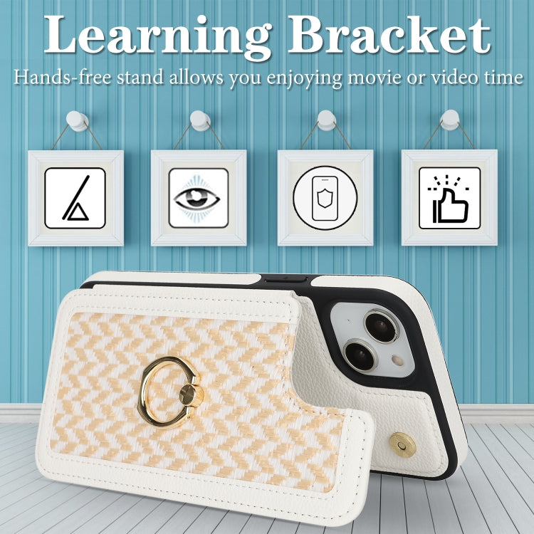 For iPhone 15 Double Bckle Card Slot Full Coverage Phone Case with Cross-body Strap(White) - iPhone 15 Cases by buy2fix | Online Shopping UK | buy2fix