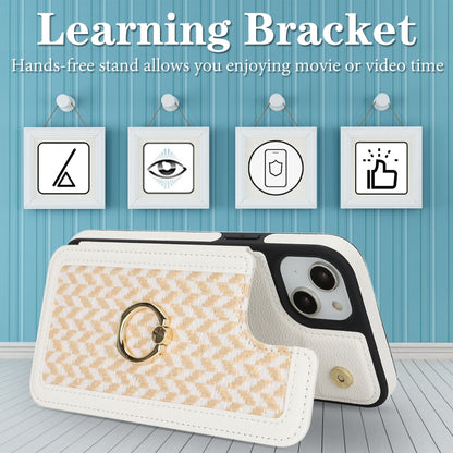 For iPhone 15 Double Bckle Card Slot Full Coverage Phone Case with Cross-body Strap(White) - iPhone 15 Cases by buy2fix | Online Shopping UK | buy2fix