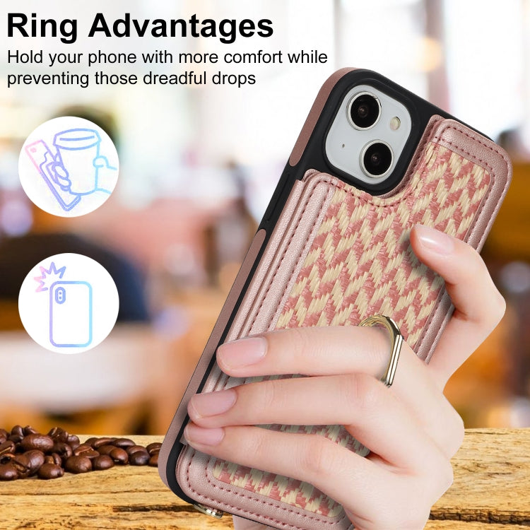 For iPhone 15 Double Bckle Card Slot Full Coverage Phone Case with Cross-body Strap(Rose Gold) - iPhone 15 Cases by buy2fix | Online Shopping UK | buy2fix