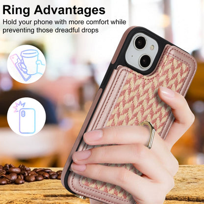 For iPhone 15 Double Bckle Card Slot Full Coverage Phone Case with Cross-body Strap(Rose Gold) - iPhone 15 Cases by buy2fix | Online Shopping UK | buy2fix