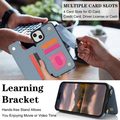 For iPhone 15 Double Bckle Card Slot Full Coverage Phone Case with Cross-body Strap(Blue) - iPhone 15 Cases by buy2fix | Online Shopping UK | buy2fix