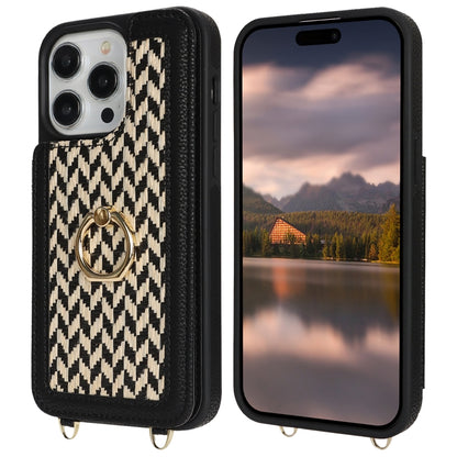 For iPhone 14 Pro Double Bckle Card Slot Full Coverage Phone Case with Cross-body Strap(Black) - iPhone 14 Pro Cases by buy2fix | Online Shopping UK | buy2fix