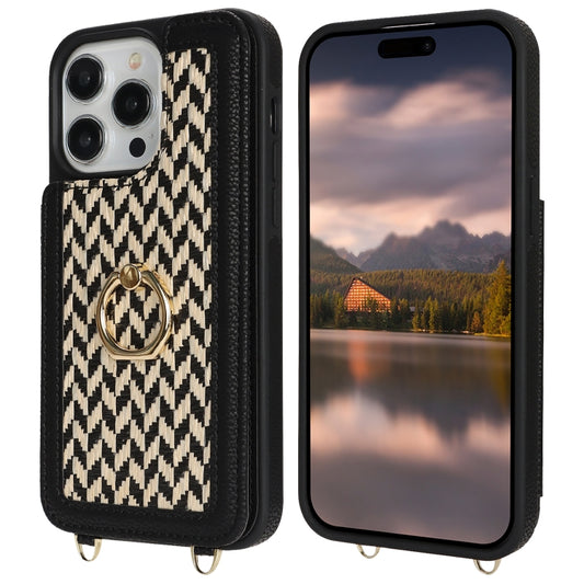 For iPhone 14 Pro Double Bckle Card Slot Full Coverage Phone Case with Cross-body Strap(Black) - iPhone 14 Pro Cases by buy2fix | Online Shopping UK | buy2fix