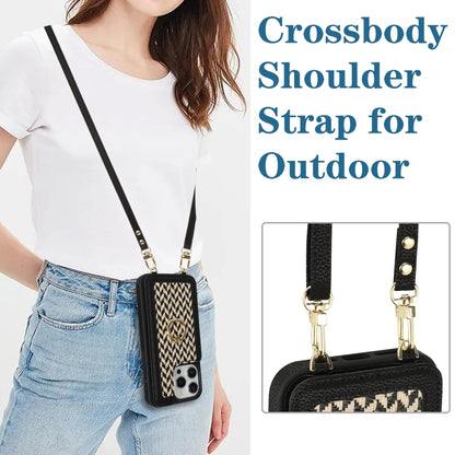 For iPhone 14 Pro Double Bckle Card Slot Full Coverage Phone Case with Cross-body Strap(Black) - iPhone 14 Pro Cases by buy2fix | Online Shopping UK | buy2fix