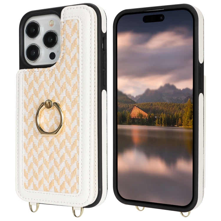 For iPhone 14 Pro Double Bckle Card Slot Full Coverage Phone Case with Cross-body Strap(White) - iPhone 14 Pro Cases by buy2fix | Online Shopping UK | buy2fix