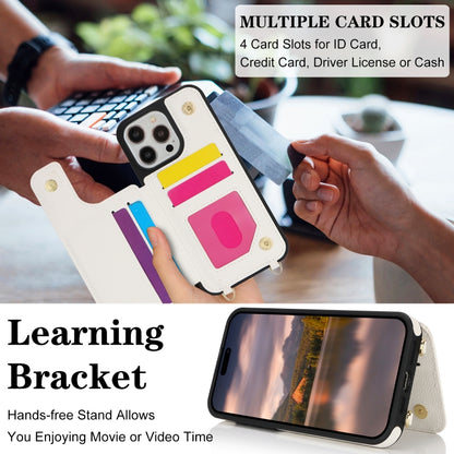 For iPhone 14 Pro Double Bckle Card Slot Full Coverage Phone Case with Cross-body Strap(White) - iPhone 14 Pro Cases by buy2fix | Online Shopping UK | buy2fix