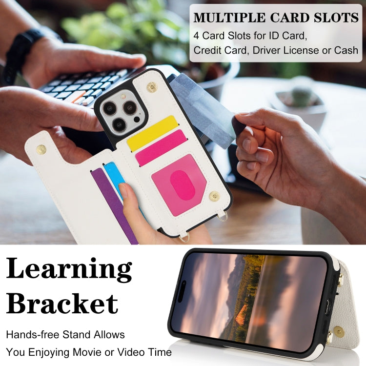 For iPhone 14 Pro Max Double Bckle Card Slot Full Coverage Phone Case with Cross-body Strap(White) - iPhone 14 Pro Max Cases by buy2fix | Online Shopping UK | buy2fix