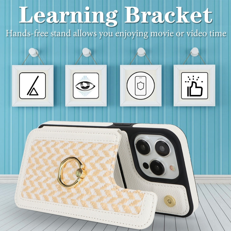 For iPhone 14 Pro Max Double Bckle Card Slot Full Coverage Phone Case with Cross-body Strap(White) - iPhone 14 Pro Max Cases by buy2fix | Online Shopping UK | buy2fix