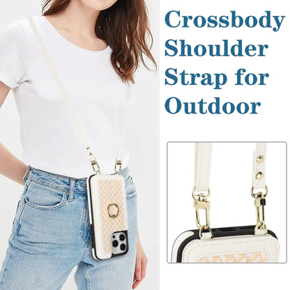 For iPhone 14 Pro Max Double Bckle Card Slot Full Coverage Phone Case with Cross-body Strap(White) - iPhone 14 Pro Max Cases by buy2fix | Online Shopping UK | buy2fix