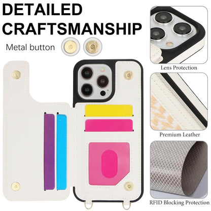 For iPhone 13 Pro Max Double Bckle Card Slot Full Coverage Phone Case with Cross-body Strap(White) - iPhone 13 Pro Max Cases by buy2fix | Online Shopping UK | buy2fix