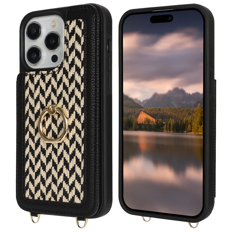 For iPhone 13 Pro Double Bckle Card Slot Full Coverage Phone Case with Cross-body Strap(Black) - iPhone 13 Pro Cases by buy2fix | Online Shopping UK | buy2fix