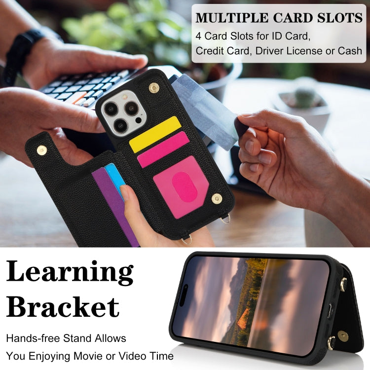 For iPhone 13 Pro Double Bckle Card Slot Full Coverage Phone Case with Cross-body Strap(Black) - iPhone 13 Pro Cases by buy2fix | Online Shopping UK | buy2fix