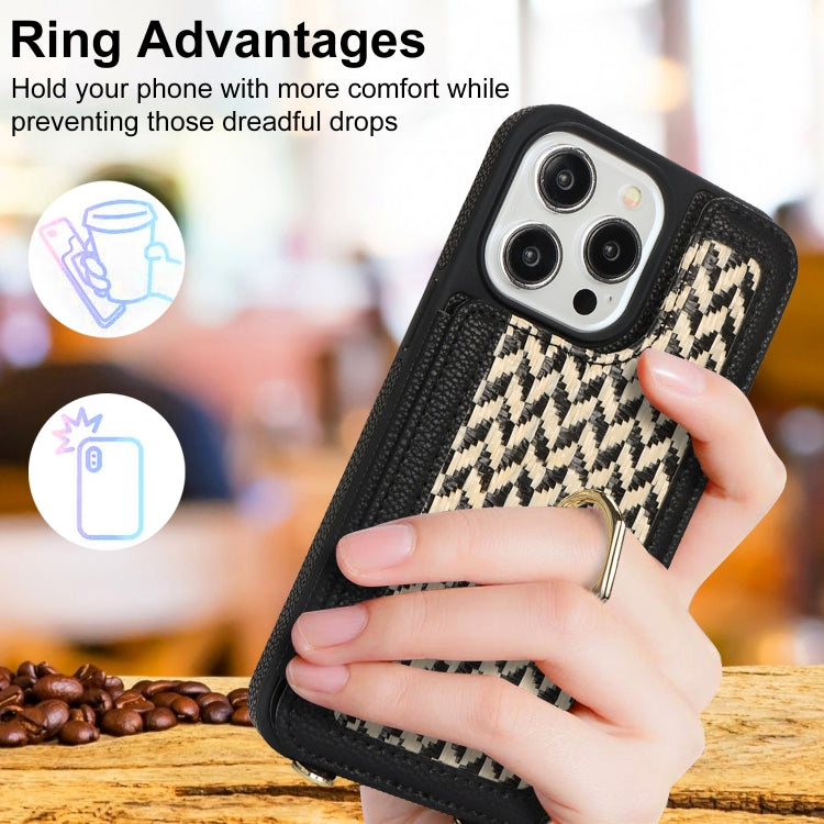 For iPhone 13 Pro Double Bckle Card Slot Full Coverage Phone Case with Cross-body Strap(Black) - iPhone 13 Pro Cases by buy2fix | Online Shopping UK | buy2fix