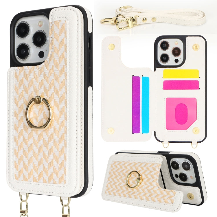 For iPhone 13 Pro Double Bckle Card Slot Full Coverage Phone Case with Cross-body Strap(White) - iPhone 13 Pro Cases by buy2fix | Online Shopping UK | buy2fix