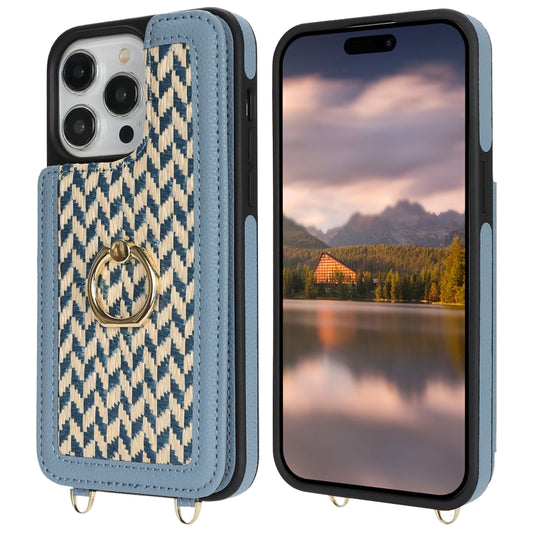 For iPhone 13 Pro Double Bckle Card Slot Full Coverage Phone Case with Cross-body Strap(Blue) - iPhone 13 Pro Cases by buy2fix | Online Shopping UK | buy2fix