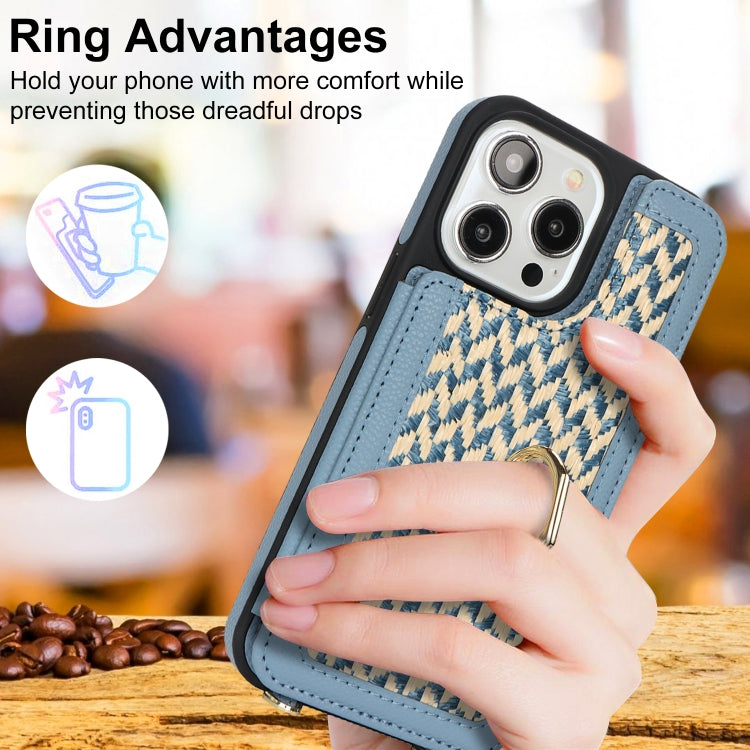 For iPhone 13 Pro Double Bckle Card Slot Full Coverage Phone Case with Cross-body Strap(Blue) - iPhone 13 Pro Cases by buy2fix | Online Shopping UK | buy2fix