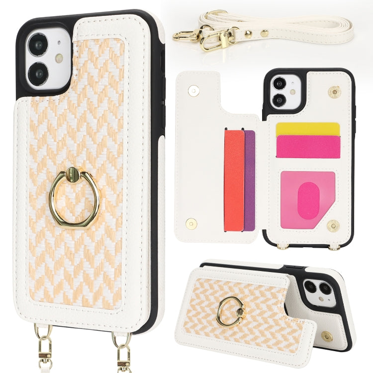 For iPhone 12 Double Bckle Card Slot Full Coverage Phone Case with Cross-body Strap(White) - iPhone 12 / 12 Pro Cases by buy2fix | Online Shopping UK | buy2fix